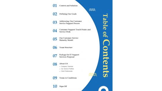 Table Of Contents It Support Services Proposal One Pager Sample Example Document