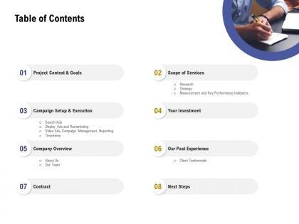Table of contents l2062 ppt powerpoint presentation infographic template template