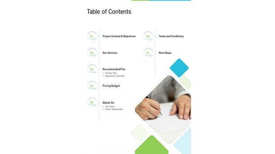 Table Of Contents Lawn And Landscape Services Proposal One Pager Sample Example Document