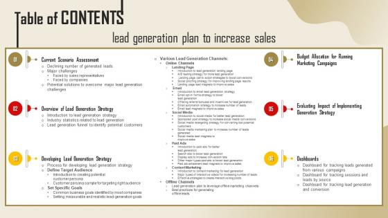 Table Of Contents Lead Generation Plan To Increase Sales Strategy SS
