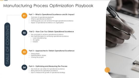 Table Of Contents Manufacturing Process Optimization Playbook
