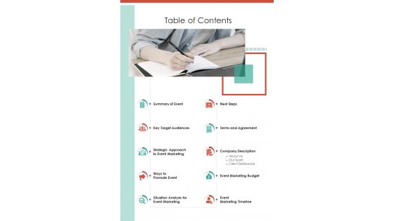 Table Of Contents Marketing Campaign One Pager Sample Example Document