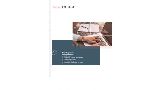 Table Of Contents Marketing Recap One Pager Sample Example Document