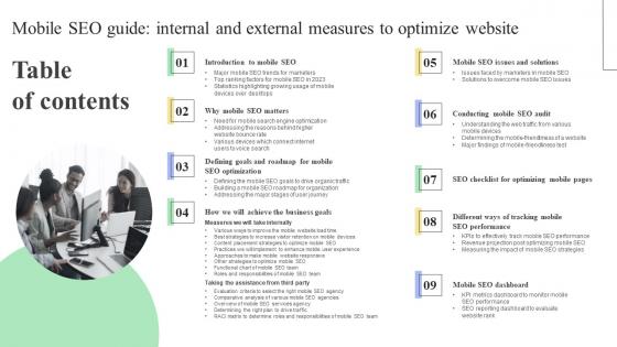 Table Of Contents Mobile SEO Guide Internal And External Measures To Optimize Website