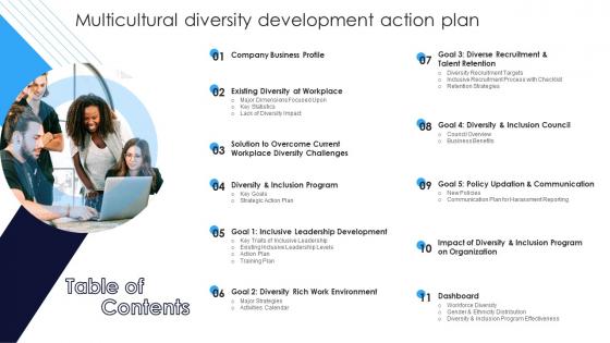 Table Of Contents Multicultural Diversity Development Action Plan Ppt Infographics