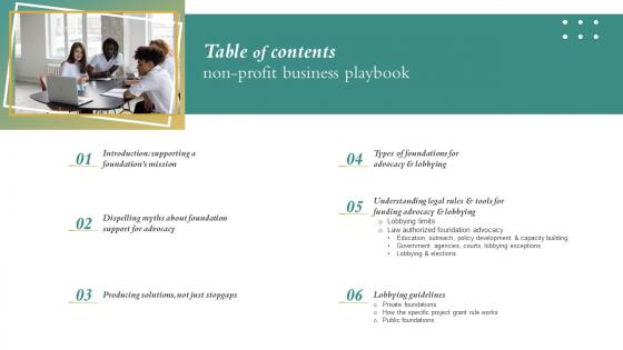 Table Of Contents Non Profit Business Playbook Ppt Slides Designs Download