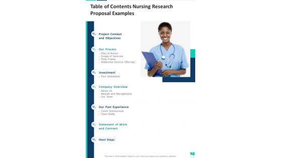 Table Of Contents Nursing Research Proposal Examples One Pager Sample Example Document