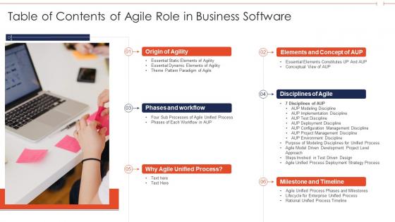 Table of contents of agile role in business software