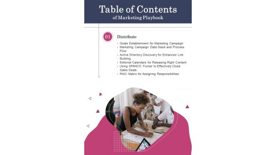 Table Of Contents Of Marketing Playbook One Pager Sample Example Document