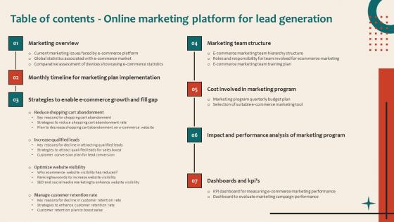 Table Of Contents Online Marketing Platform For Lead Generation Ppt Icon Design Inspiration
