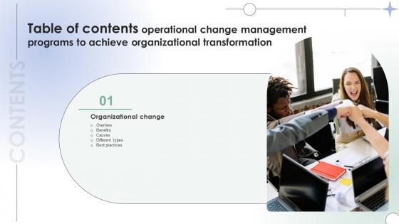 Table Of Contents Operational Change Management Programs To Achieve Organizational Transformation