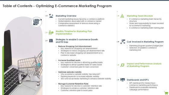 Table Of Contents Optimizing E Commerce Marketing Program Ppt Powerpoint Presentation File Slide