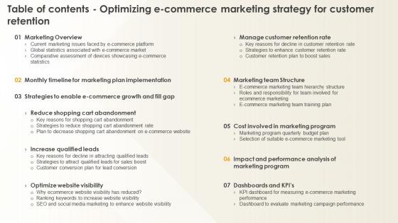 Table Of Contents Optimizing E Commerce Marketing Strategy For Customer Retention