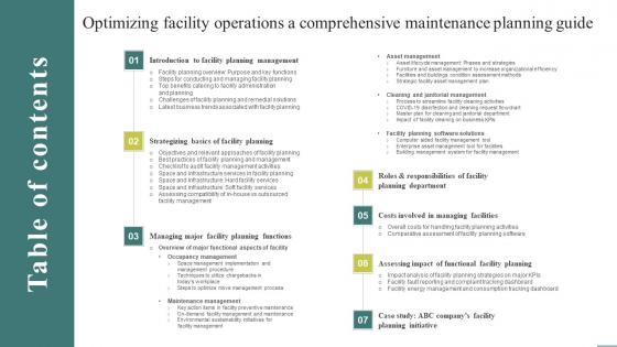 Table Of Contents Optimizing Facility Operations A Comprehensive Maintenance Planning Guide