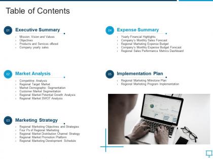 Table of contents overview of regional marketing plan