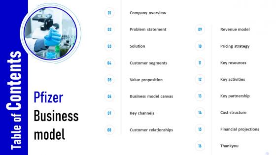 Table Of Contents Pfizer Business Model Ppt File Example BMC SS