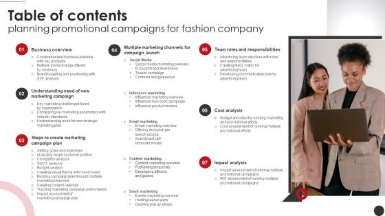 Table Of Contents Planning Promotional Campaigns For Fashion Company Strategy SS V