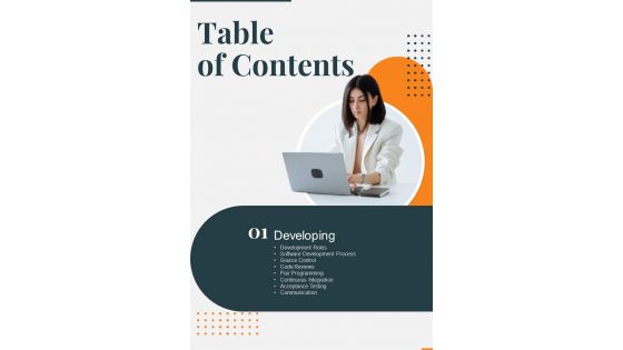 Table Of Contents Playbook For Software Design One Pager Sample Example Document