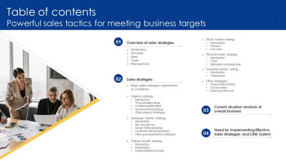 Table Of Contents Powerful Sales Tactics For Meeting Business Targets MKT SS V