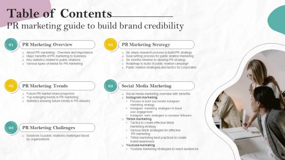 Table Of Contents PR Marketing Guide To Build Brand Credibility MKT SS