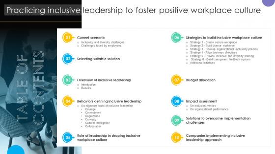 Table Of Contents Practicing Inclusive Leadership To Foster Positive Workplace Culture DTE SS