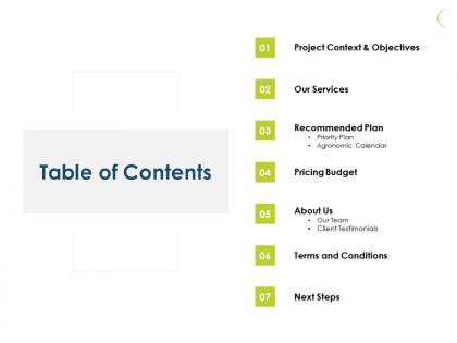 Table of contents pricing budget ppt powerpoint presentation file format