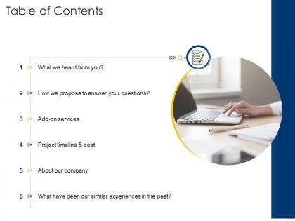 Table of contents project consultation proposal ppt show microsoft