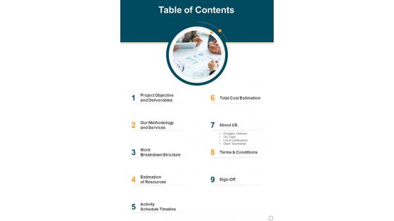 Table Of Contents Project Plan Proposal Template One Pager Sample Example Document