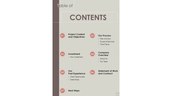 Table Of Contents Proposal For Corporate Event Management Services One Pager Sample Example Document