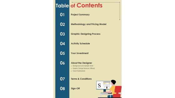 Table Of Contents Proposal For Graphic Design Services One Pager Sample Example Document