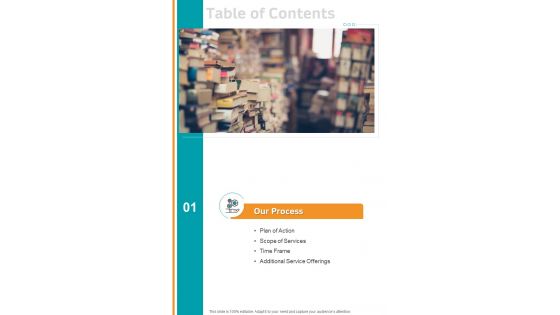 Table Of Contents Proposal For Memoir Publishing One Pager Sample Example Document