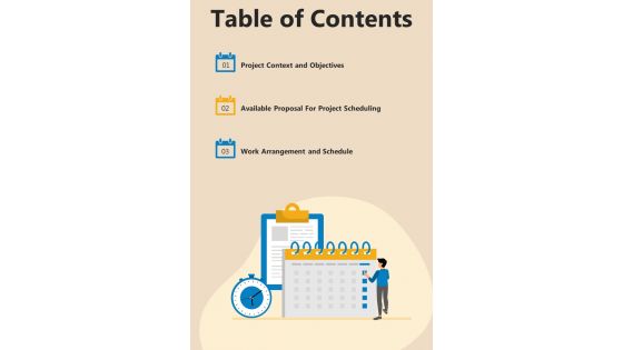 Table Of Contents Proposal For Project Scheduling One Pager Sample Example Document