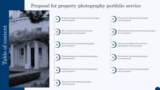 Table Of Contents Proposal For Property Photography Portfolio Service Ppt Pictures