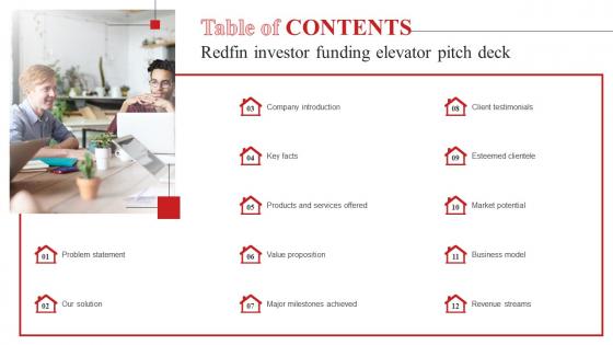 Table Of Contents Redfin Investor Funding Elevator Pitch Deck