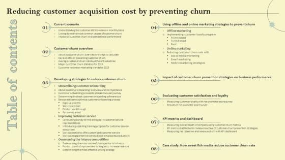 Table Of Contents Reducing Customer Acquisition Cost By Preventing Churn
