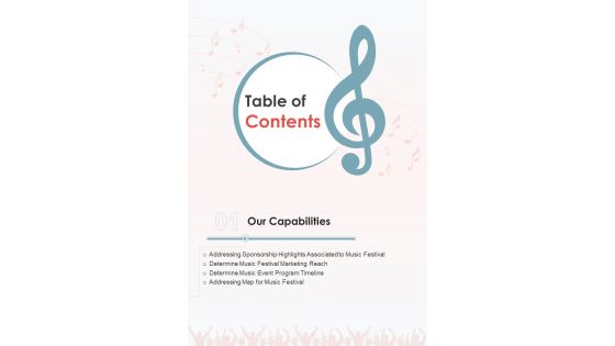 Table Of Contents Rock Concert Investment One Pager Sample Example Document