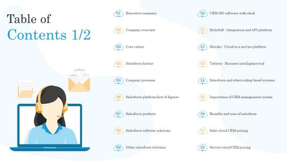 Table Of Contents Salesforce Company Profile Ppt Summary Infographic Template