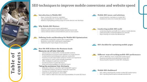 Table Of Contents Seo Techniques To Improve Mobile Conversions And Website Speed