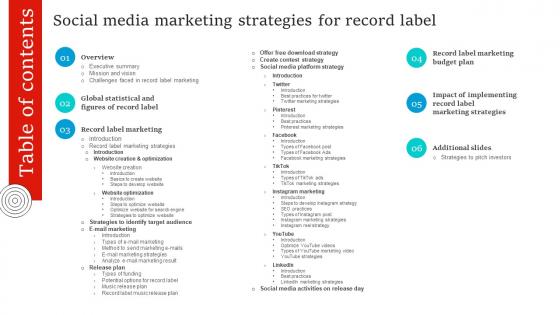 Table Of Contents Social Media Marketing Strategies For Record Label Strategy SS V