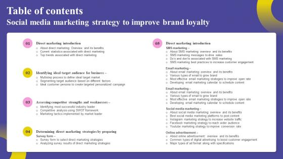 Table Of Contents Social Media Marketing Strategy To Improve Brand Loyalty MKT SS V