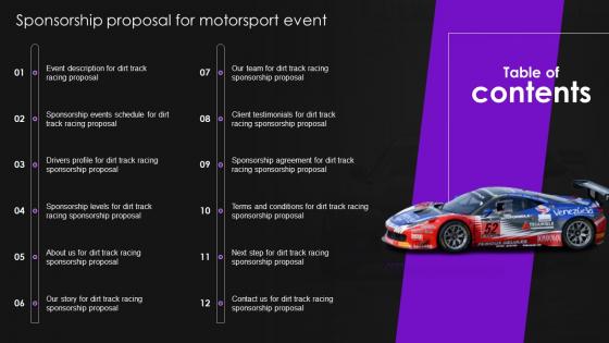 Table Of Contents Sponsorship Proposal For Motorsport Event Ppt Powerpoint Presentation Professional