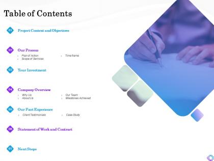 Table of contents statement of work and contract ppt powerpoint presentation visual aids infographic