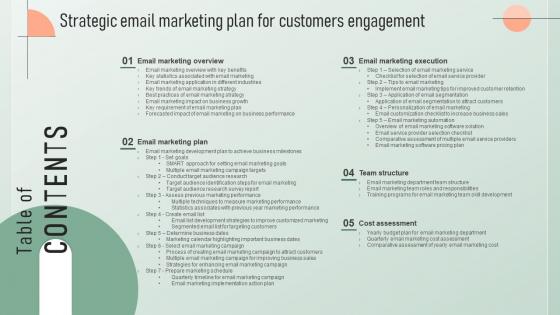 Table Of Contents Strategic Email Marketing Plan For Customers Engagement