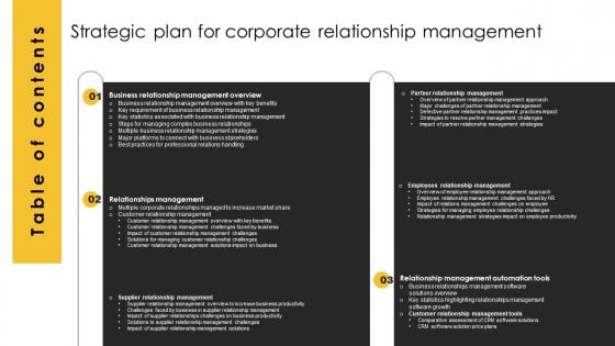 Table Of Contents Strategic Plan For Corporate Relationship Management