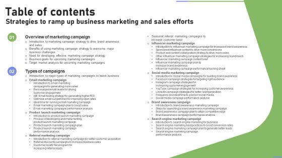 Table Of Contents Strategies To Ramp Up Business Marketing And Sales Efforts Strategy SS V