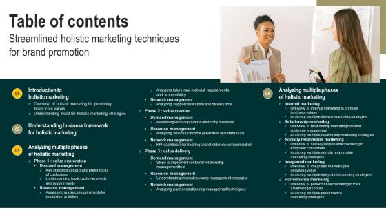 Table Of Contents Streamlined Holistic Marketing Techniques For Brand Promotion MKT SS V