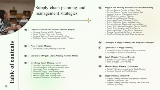 Table Of Contents Supply Chain Planning And Management Strategies Ppt Topic