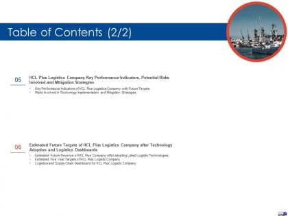 Table of contents targets strategies create good proposition logistic company ppt gallery outfit