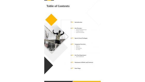 Table Of Contents Teambuilding Sports Proposal One Pager Sample Example Document