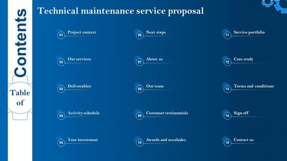 Table Of Contents Technical Maintenance Service Proposal Ppt Designs